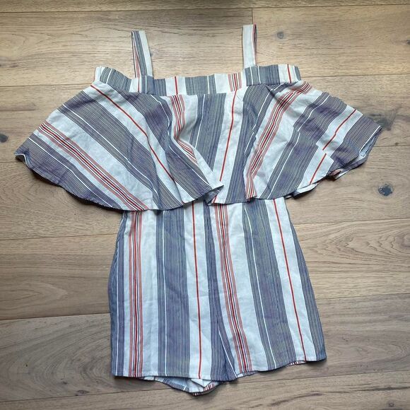 Linen Red White and Blue and Red romper - Picture 1 of 6